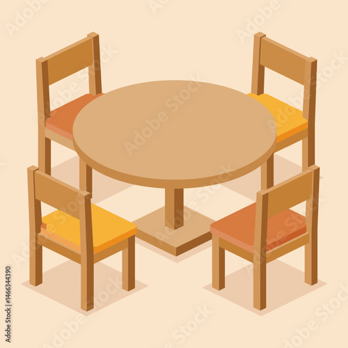 Modern round table and four chairs. Business negotiations, meeting, discussion, modern interior. Infographic elements.