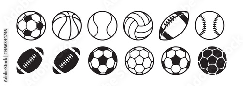 American football icon. soccer, basketball, tennis, and rugby sport ball icon collection. beach volleyball game play ball icon set.. Vector Illustration eps 10