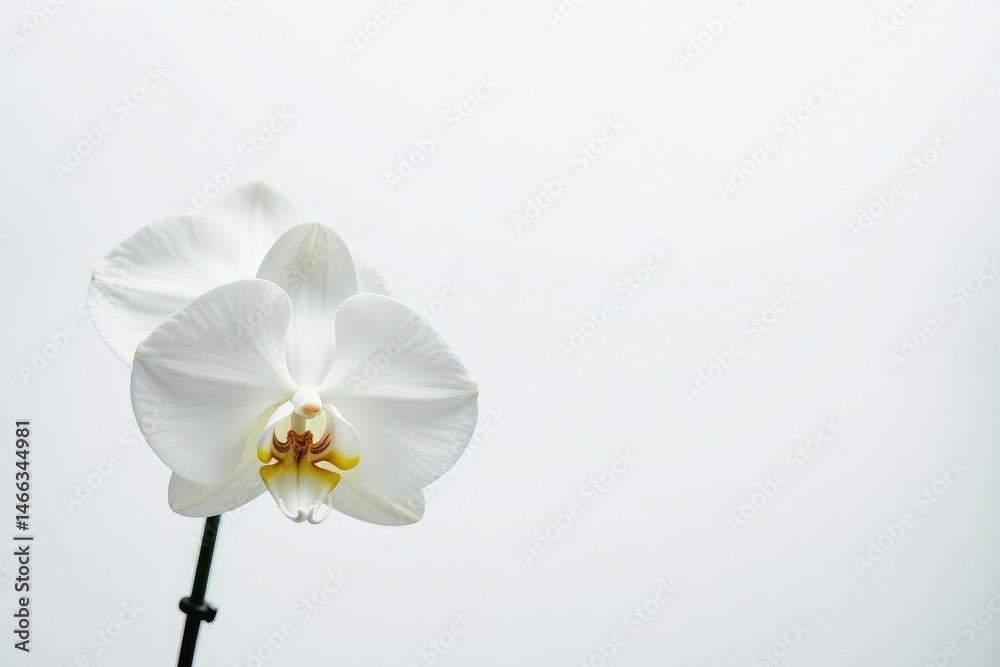 Obraz premium Delicate white orchid blossom against pure white backdrop, design, spring, background