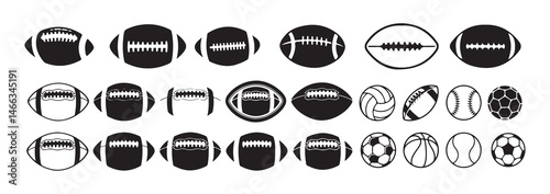 American football icon set. Different American ball icon set. Rugby ball icons. American football ball vector stock illustration eps 10