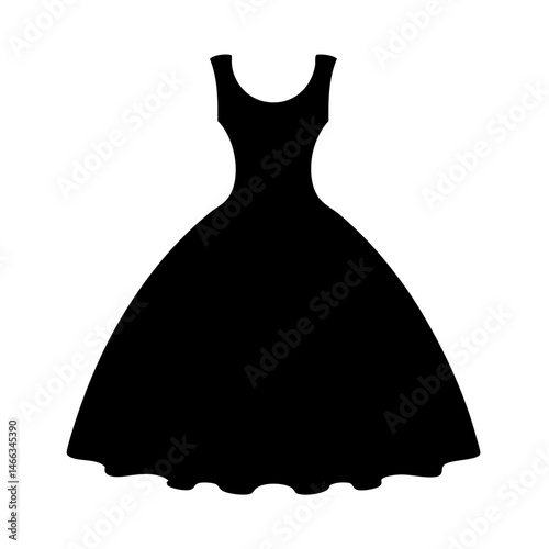 tulle dress vector silhouette icon, black and white illustration of clothing.