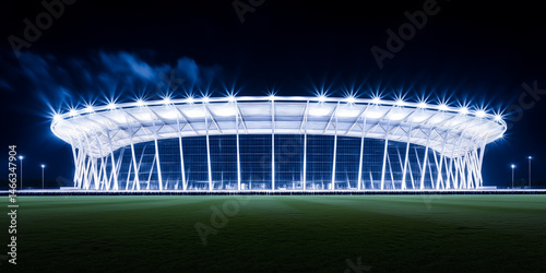 Modern sports stadium lit up at night showcasing architectural design and artificial lighting