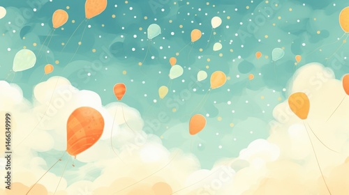 Autumn leaves and colorful balloons with heart pattern festive illustration background