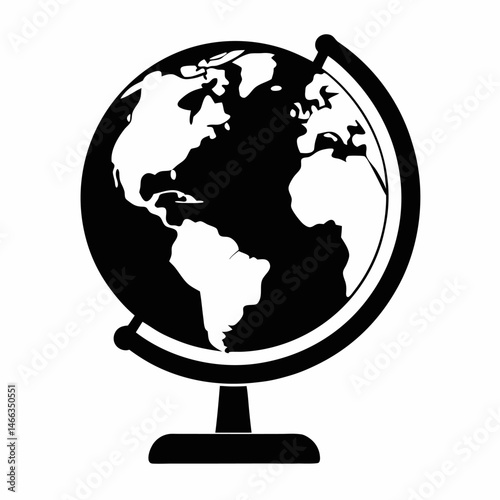 Black and white globe vector on white background.