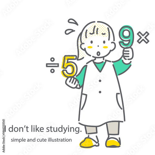 算数に苦労する小学生　シンプルでかわいい線画イラスト