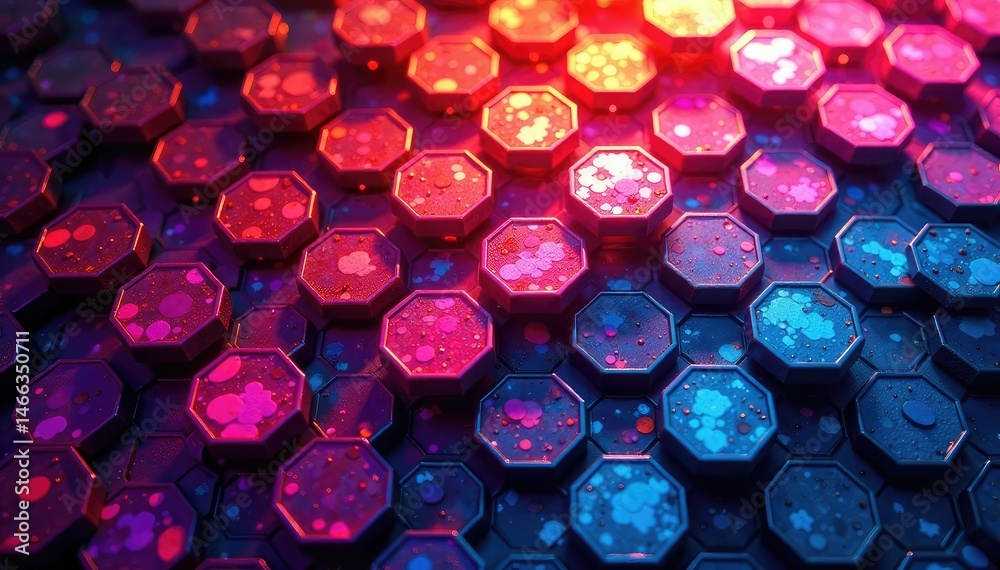 Intricate tessellation of hexagons in vibrant hues, structure, background Intricate tessellation of hexagons in vibrant hues, structure, background