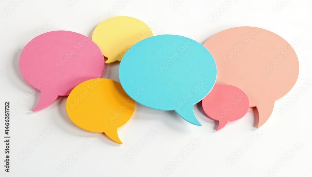 Pastel rainbow speech bubbles on white background, bubbles, graphic, design element Pastel rainbow speech bubbles on white background, bubbles, graphic, design element