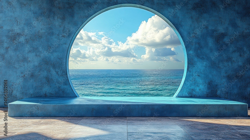 Fototapeta premium Serene Coastal View Through a Circular Window