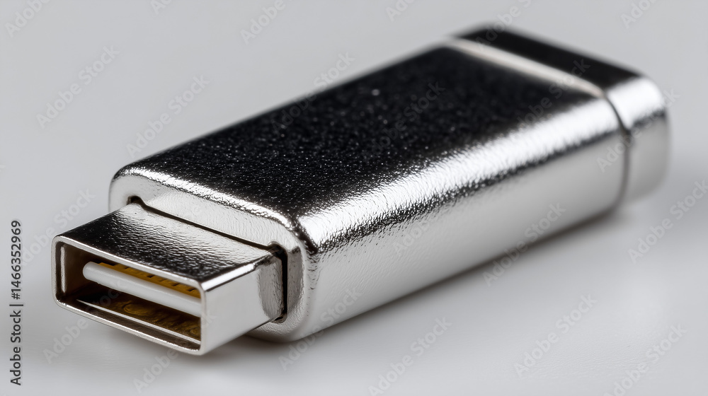 Close-up of a Metallic USB Stick with Angled Design Showcasing Minimal Composition and Textured Finish Close-up of a Metallic USB Stick with Angled Design Showcasing Minimal Composition and Textured Finish
