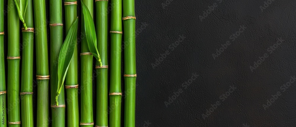 Fototapeta premium A row of bamboo plants are on a black background