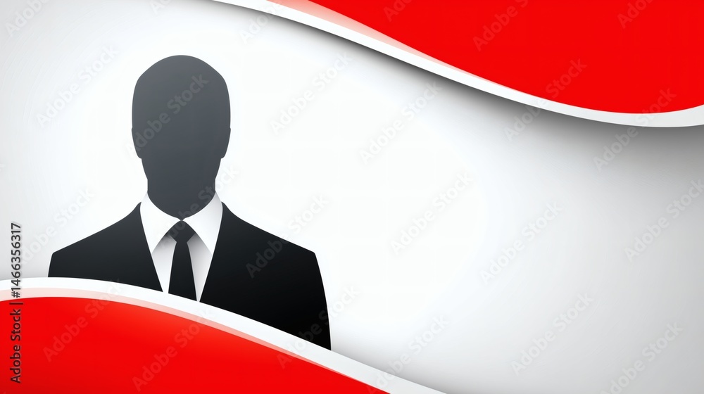 Corporate silhouette over red wave backdrop, Business icon in minimal abstract style, Perfect for leadership or company profile visuals