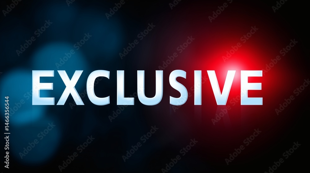 Exclusive label with dramatic lighting effects, Blue and red glow on black background, Useful for breaking stories or premium reports