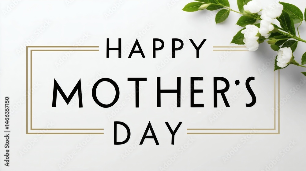 Happy Mother's Day with red flowers, Decorative red blooms and leaves, Ideal for festive spring greeting cards