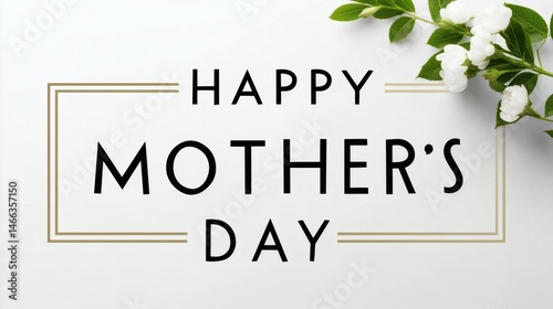 Happy Mother's Day with red flowers, Decorative red blooms and leaves, Ideal for festive spring greeting cards
