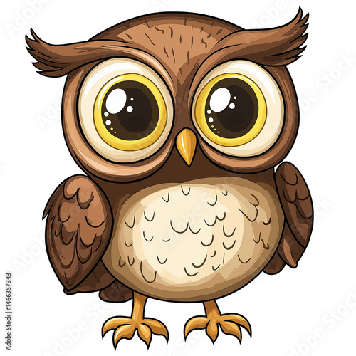 Cartoon owl with large eyes and a friendly expression. PNG image, transparent background