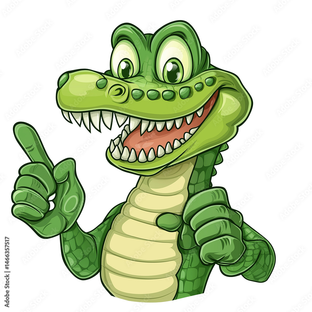 Obraz premium Cartoon crocodile character expressing excitement and energy. PNG image, transparent background