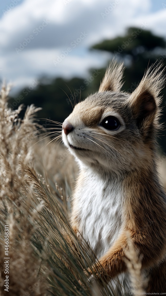 Obraz premium Adorable squirrel amidst autumnal grasses