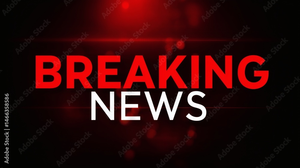 Red and white breaking news headline, News broadcast graphic with spotlight, Useful for television or online alerts