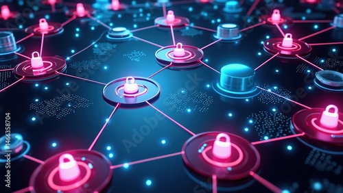 Digital Network with Secure Lock Icons Representing Data Protection