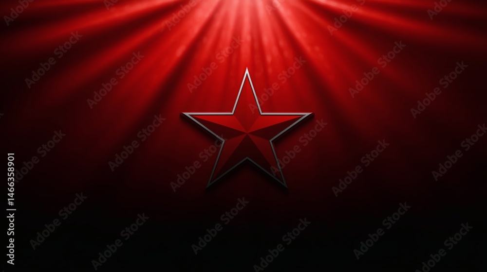 Red star with spotlight on textured background, Illuminated five-pointed star with dramatic lighting, Concept for revolution or military symbolism