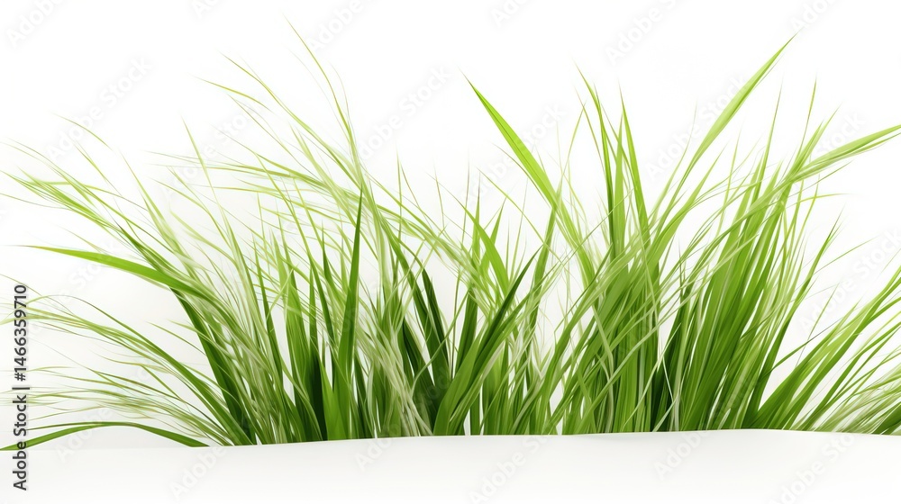 Obraz premium Lush Green Grass with Vibrant Blades on White Background