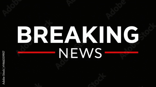 Obraz na płótnie Breaking news alert on black background, Bold white text with red accents, Ideal for urgent news banners or media graphics w salonie