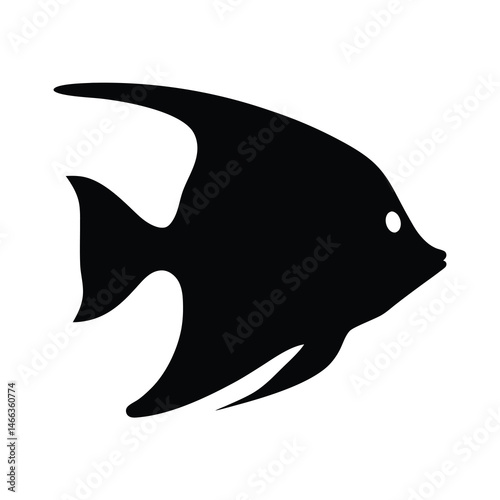 angelfish vector silhouette icon, black and white illustration of fish.