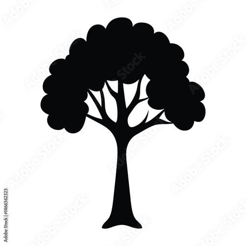 apple tree vector silhouette icon, black and white illustration of trees.