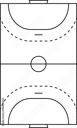 Handball court dimensions. Handball field stroke style