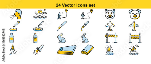 Collection of 24 Diverse Vector Icons Animals, Travel, and More
