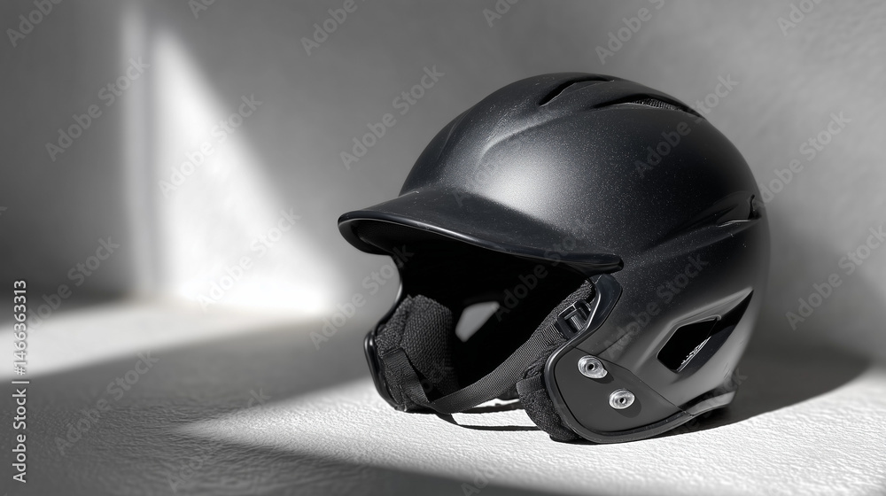 Fototapeta premium Modern Minimalist Helmet with Strap in Soft Lighting on Textured Surface