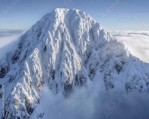 Snowy Mountain Peak Above Clouds