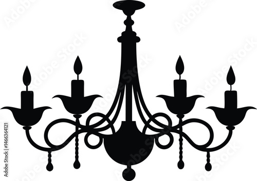 Chandelier silhouette vector, vintage chandelier ornament vector icon