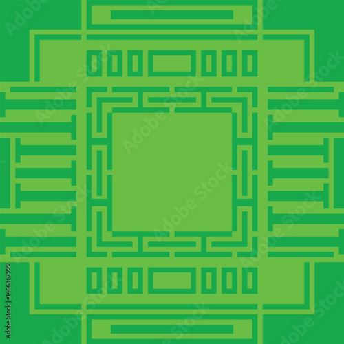 Chip futuristic green banner sign. Circuit board frame border. Processor printed electronic scheme. Abstract hi-tech digital background. Vector