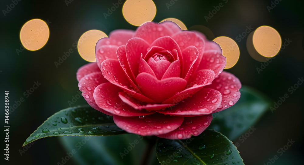 Obraz premium Vibrant Red Flower with Water Droplets Against a Soft Bokeh Background