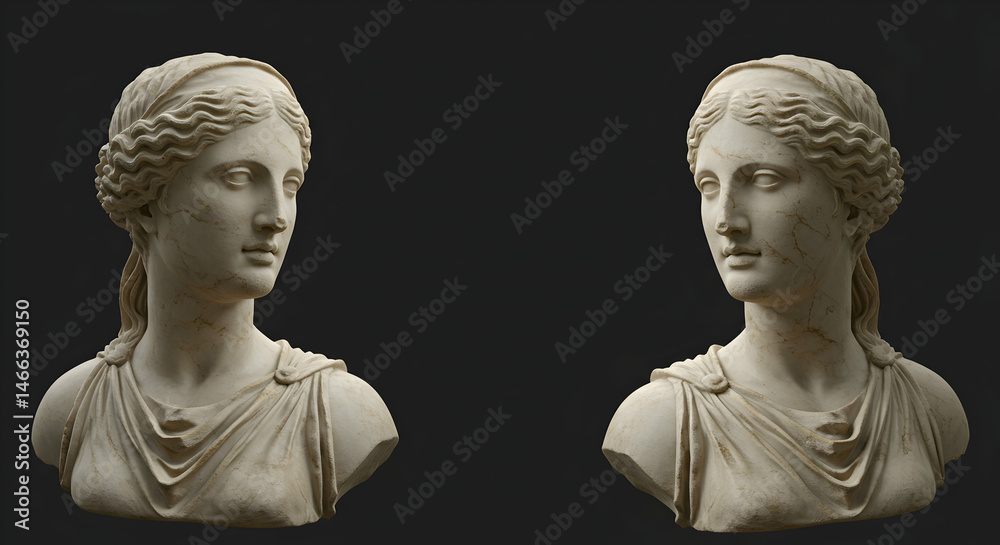 Fototapeta premium Elegant Marble Bust of Classical Female Sculpture with Detailed Features