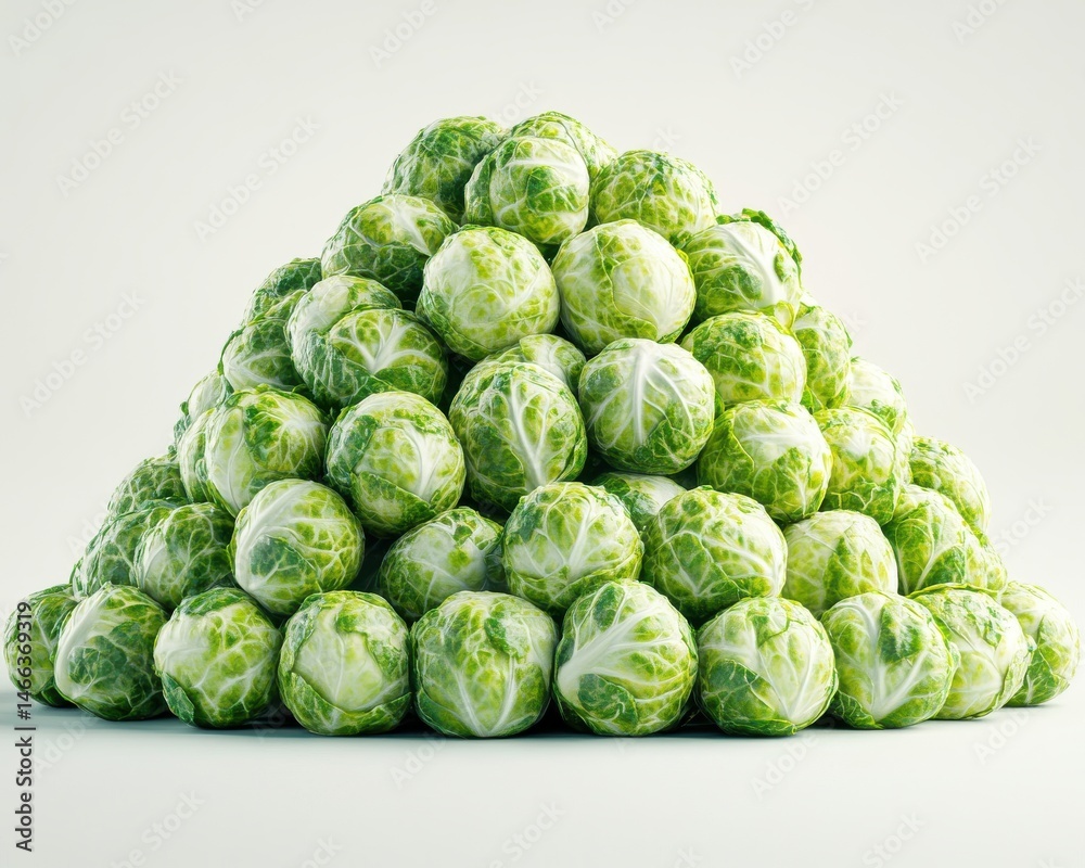Fototapeta premium Green Brussels Sprouts Pile on White Background
