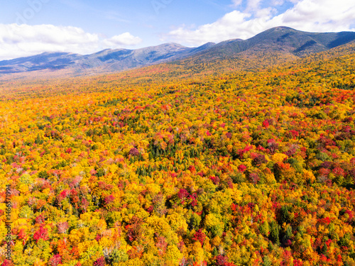 Aerial view of stunning fall foliage in White Mountain National Forest, New Hampshire, USA