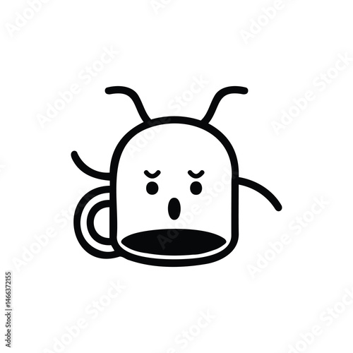Upside Down Cartoon Coffee Mug with Antenna and Surprised Expression