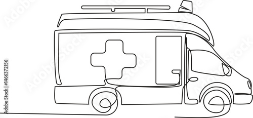 Ambulance car continuous one line drawing. Ambulance van single line vector illustration. Editable vector.