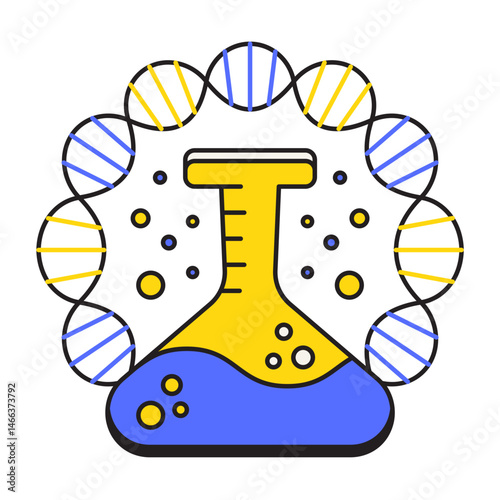 Flat Science Icon, Laboratory Flask and Chemical Experiment