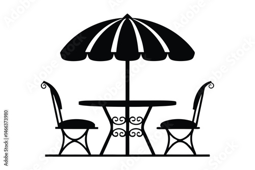 Chair and table silhouette vector, Cafe table silhouette