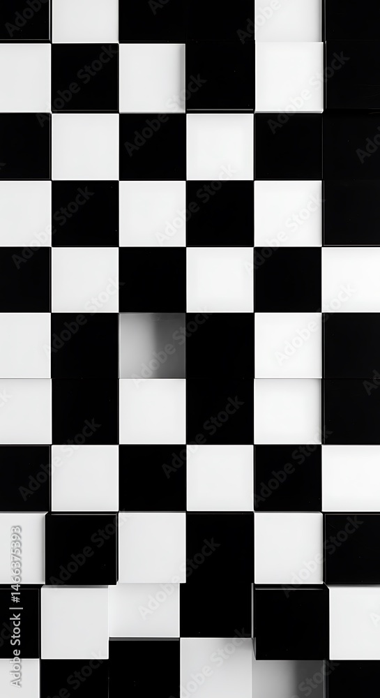 Fototapeta premium Monochrome Depth: Sculptural Chessboard Illusion