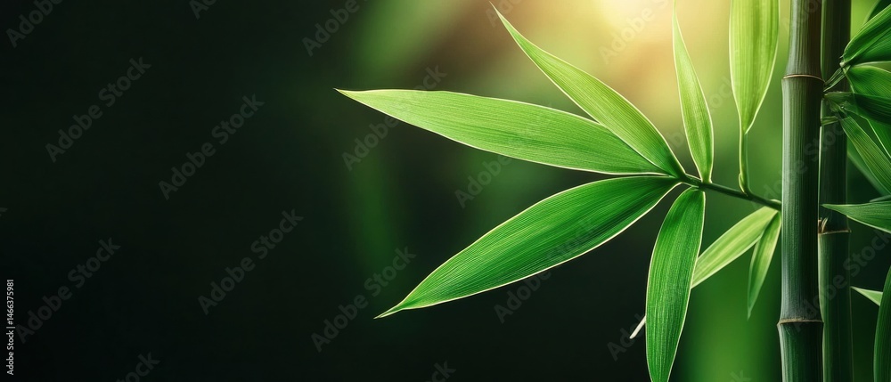 Obraz premium A leafy green bamboo plant with a bright sun shining on it