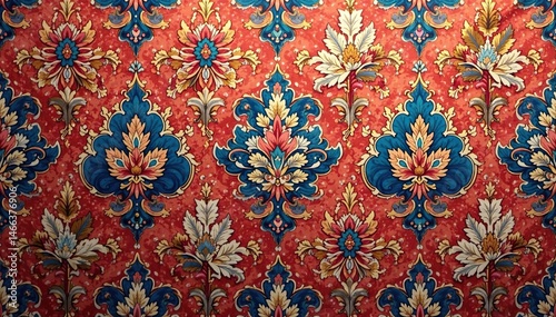 Intricate floral damask, repeating elegantly across a rich fabric , ornate, damask, texture