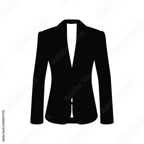 blazer vector silhouette icon, black and white illustration of clothing.