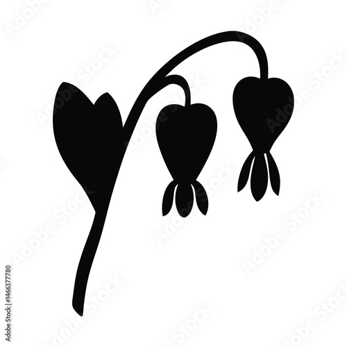 Black and white illustration of bleeding heart , flower silhouette vector designs.