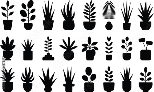 Collection of minimalist plant silhouettes for modern design and botanical illustrations