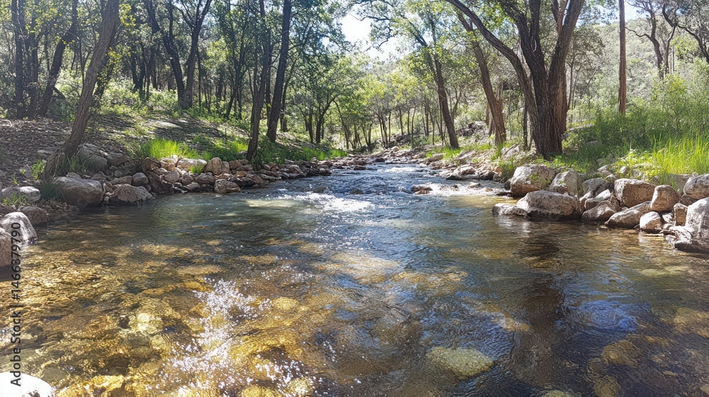 Fototapeta premium Clear stream flowing through a lush forest