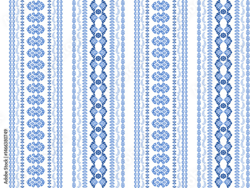 Native Indian style blue straight pattern on white background.